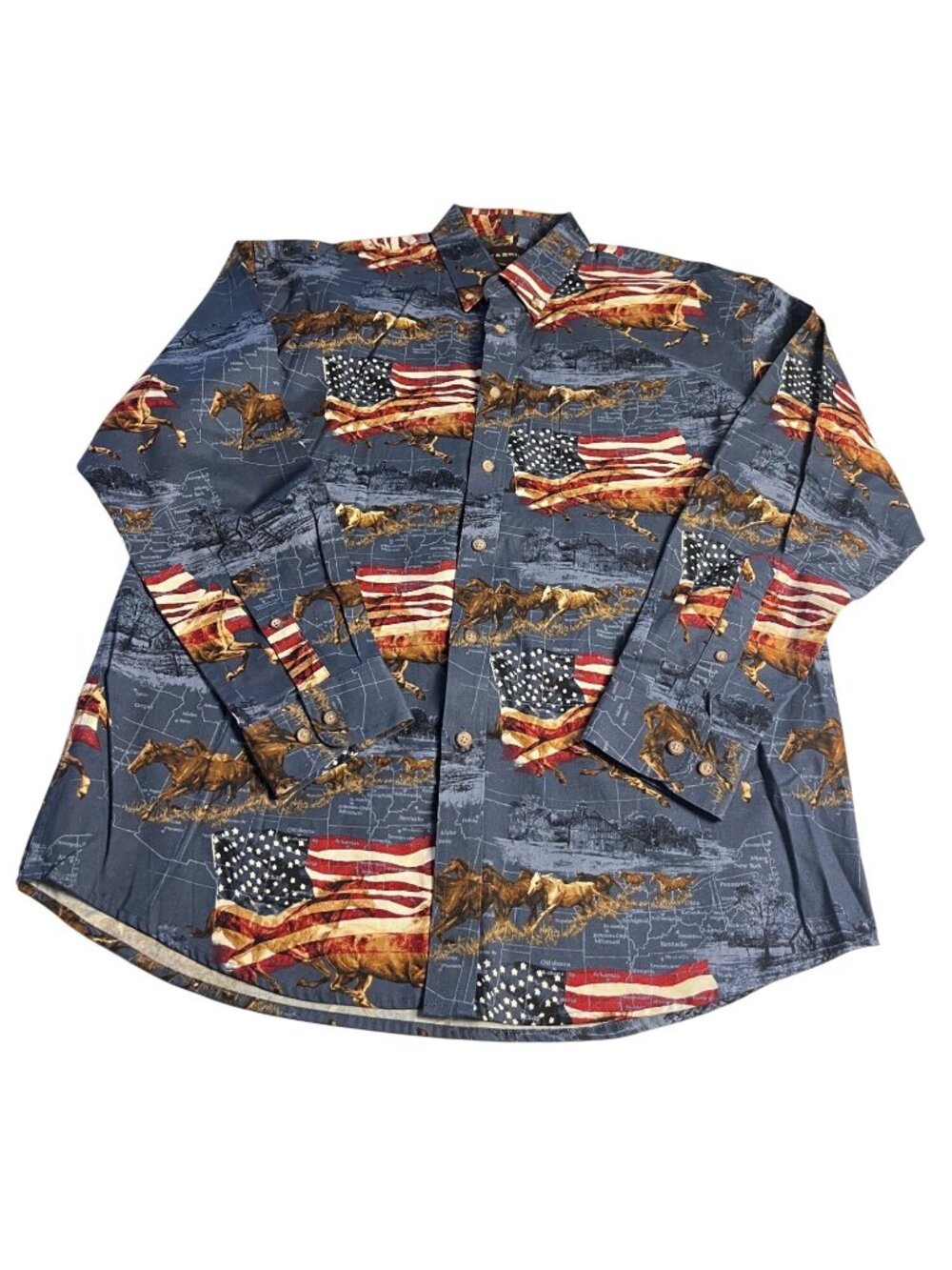 Bit & Bridle boys Americana Button Down Shirt XL Long Sleeve USA Flag & Horse
